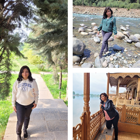 A traveler exploring nature and culture in scenic outdoor settings.